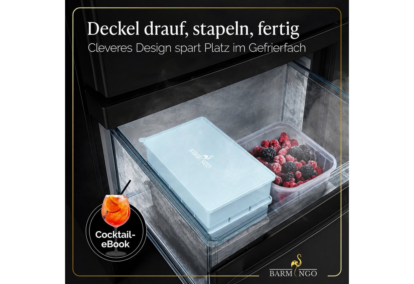 BARMINGO Eiswürfelform mit Deckel Silikon, BPA-freie Eiswürfelform groß / XXL, (3er Set), Große Eiswürfel Form, auslaufsicher & spülmaschinenfest – Bild 4 von 5