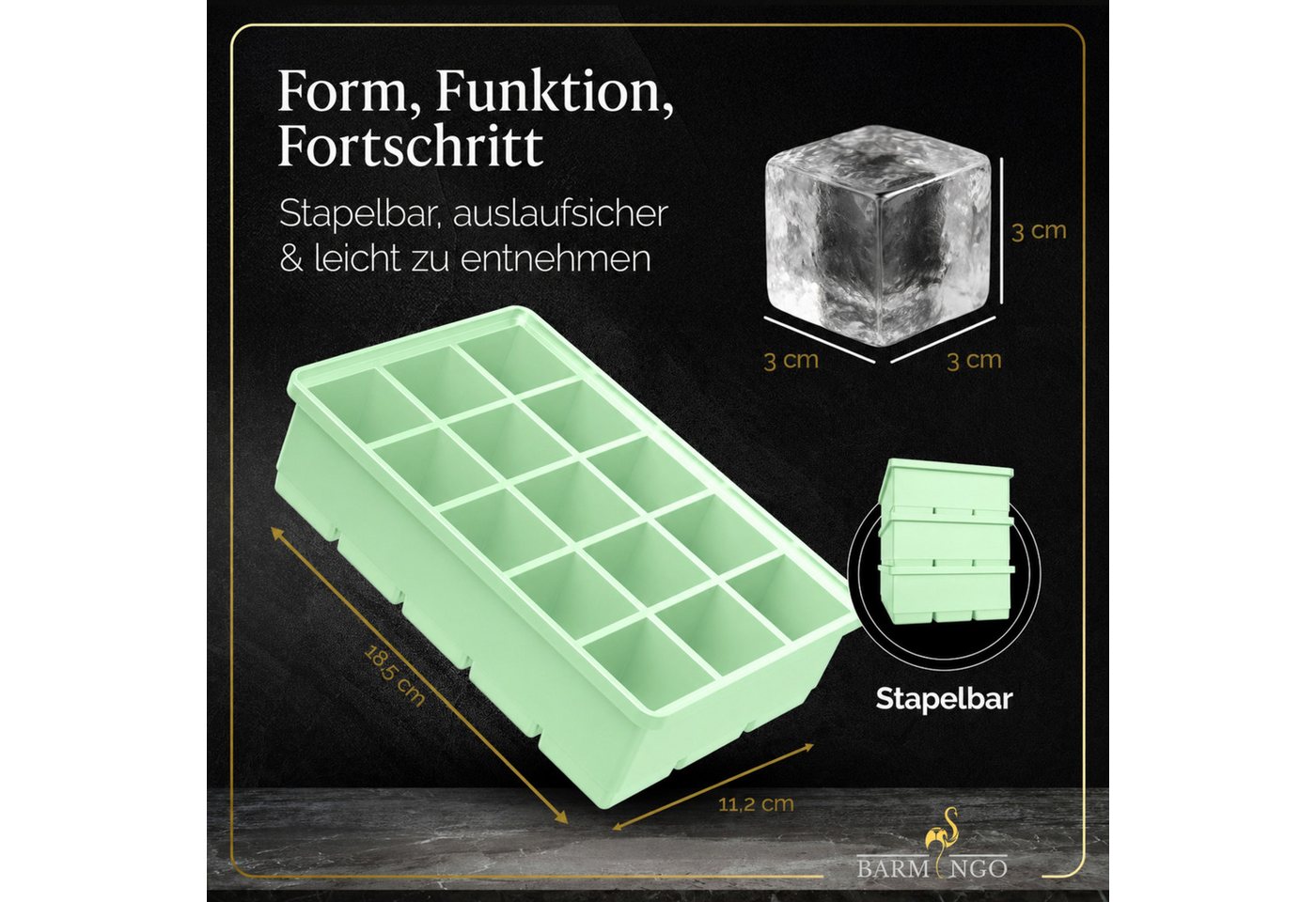 BARMINGO Eiswürfelform mit Deckel Silikon, BPA-freie Eiswürfelform groß / XXL, (3er Set), Große Eiswürfel Form, auslaufsicher & spülmaschinenfest – Bild 3 von 5