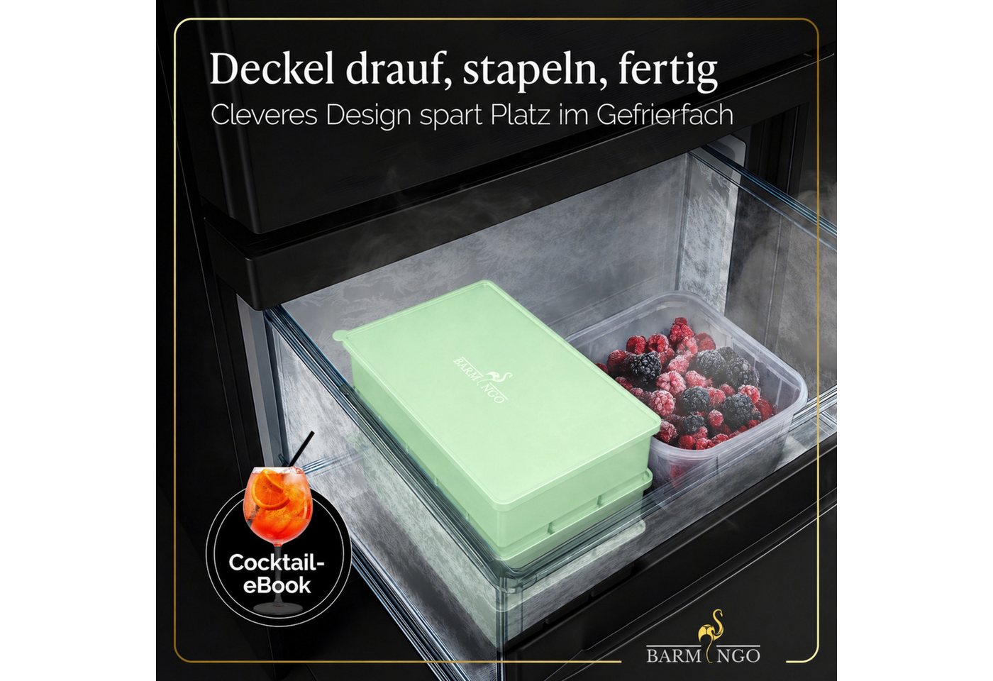 BARMINGO Eiswürfelform mit Deckel Silikon, BPA-freie Eiswürfelform groß / XXL, (3er Set), Große Eiswürfel Form, auslaufsicher & spülmaschinenfest – Bild 4 von 5