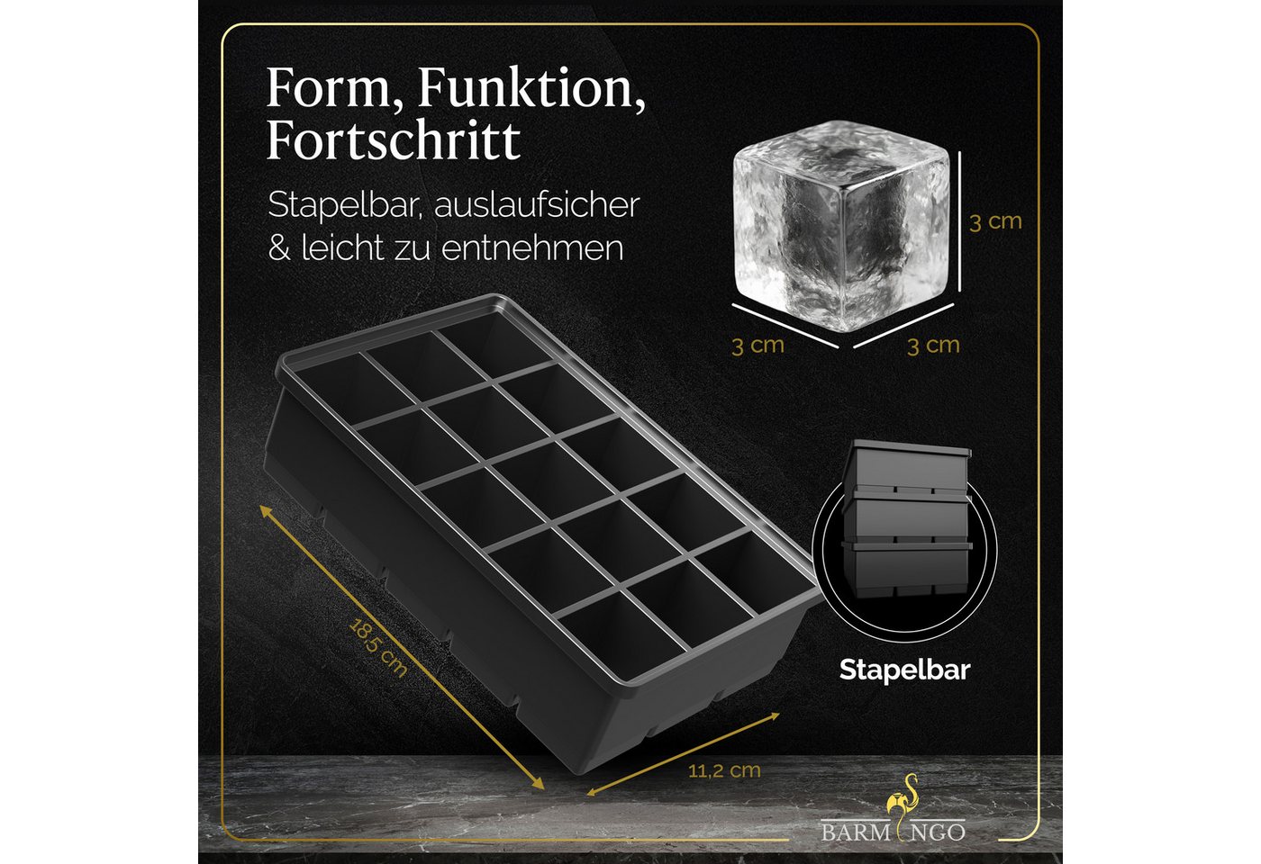 BARMINGO Eiswürfelform mit Deckel Silikon, BPA-freie Eiswürfelform groß / XXL, (3er Set), Große Eiswürfel Form, auslaufsicher & spülmaschinenfest – Bild 3 von 5