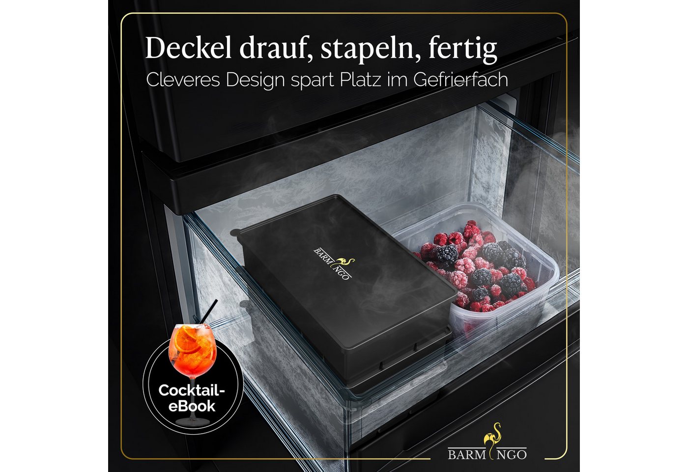 BARMINGO Eiswürfelform mit Deckel Silikon, BPA-freie Eiswürfelform groß / XXL, (3er Set), Große Eiswürfel Form, auslaufsicher & spülmaschinenfest – Bild 4 von 5