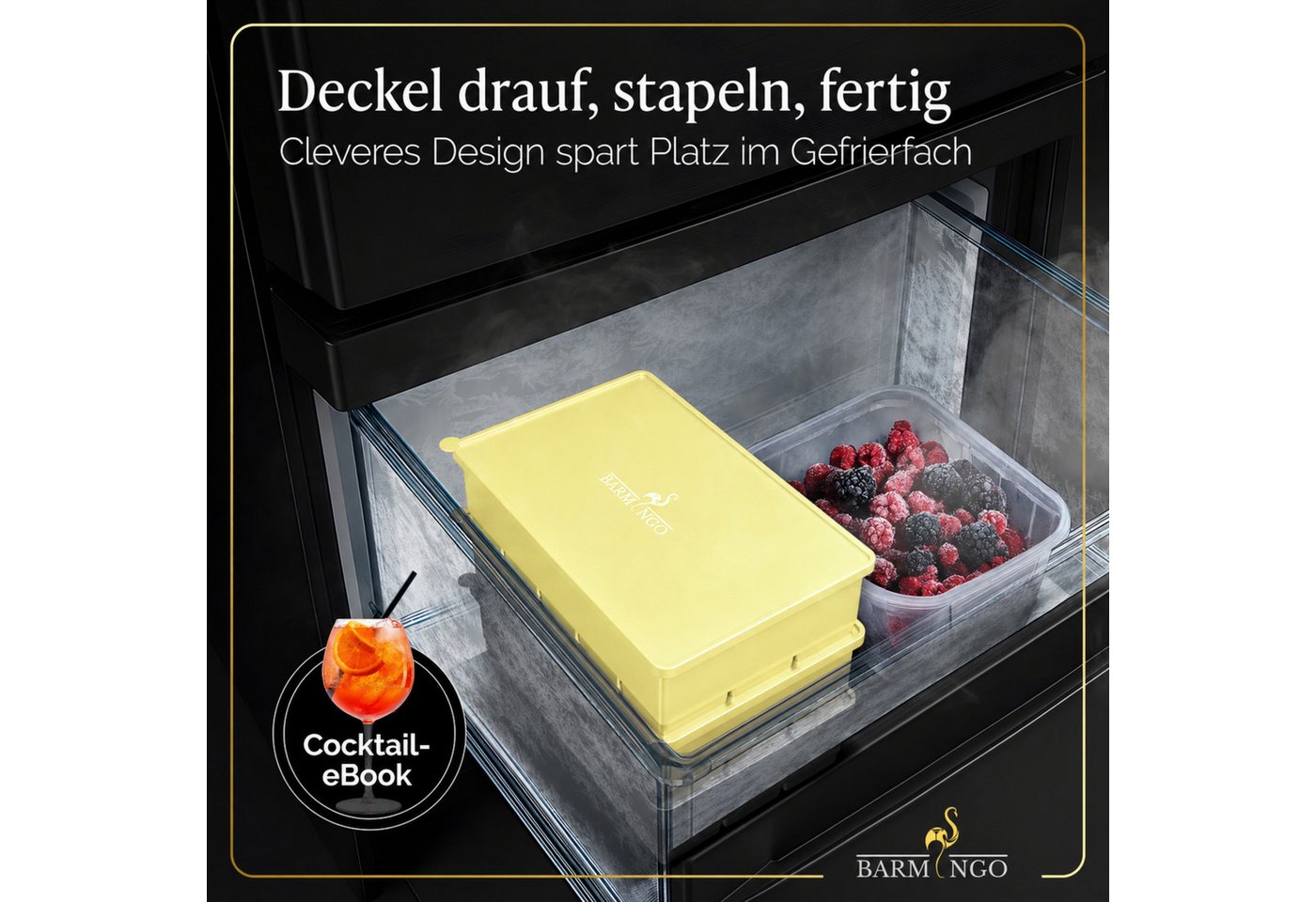 BARMINGO Eiswürfelform mit Deckel Silikon, BPA-freie Eiswürfelform groß / XXL, (3er Set), Große Eiswürfel Form, auslaufsicher & spülmaschinenfest – Bild 4 von 5