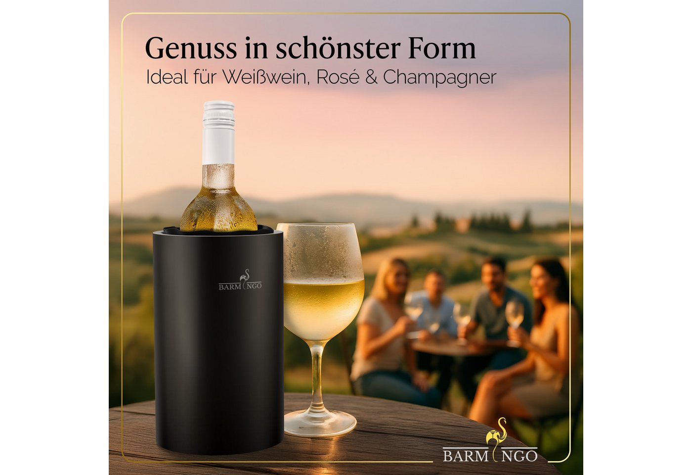 BARMINGO Wein- und Sektkühler Edelstahl mit 2 Kühlmanschetten, Weinflaschenkühler & Getränkekühler, doppelwandiger Flaschenkühler für Wein, Sekt & Champagner – Bild 4 von 5