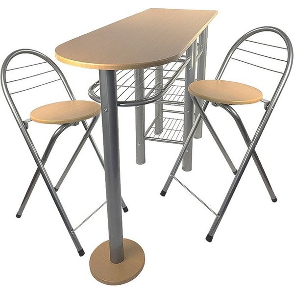 Kiwari Bartisch Kiwari® Dion Bartisch-Set mit 2 Barhockern, Buche-Schwarz, 120 cm