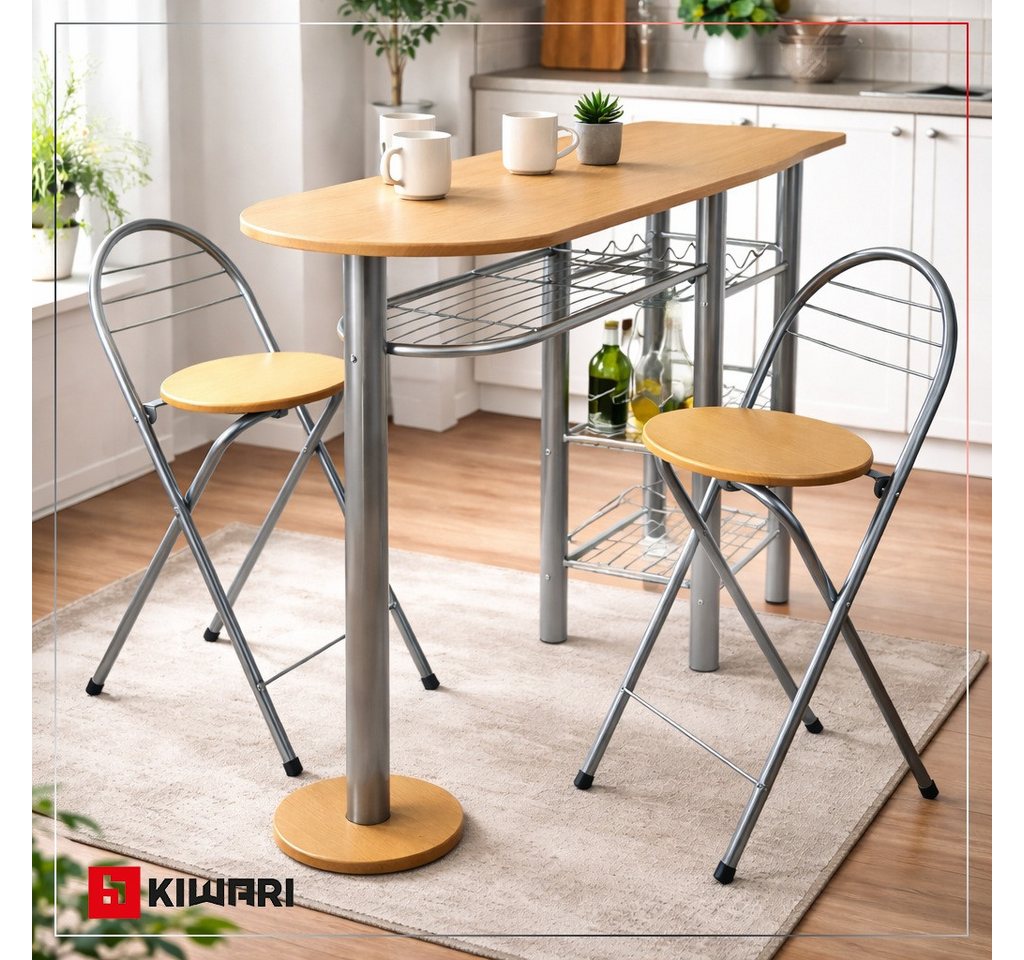 Kiwari Bartisch Kiwari® Dion Bartisch-Set mit 2 Barhockern, Buche-Schwarz, 120 cm – Bild 5 von 5