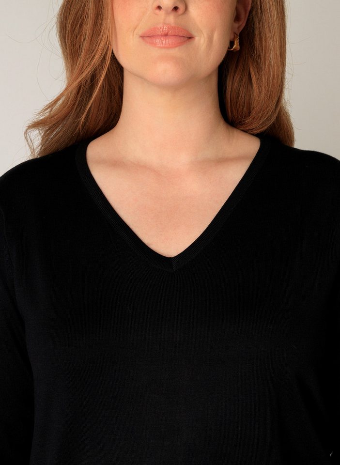 Base Level Curvy V-Ausschnitt-Pullover BAS-ANINE-LONG Feinstrick-Qualität – Bild 2 von 5