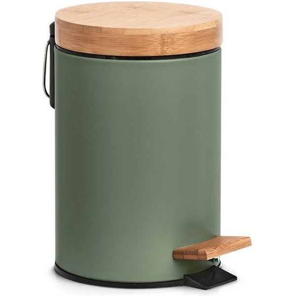 Basera® Kosmetikeimer aus Metall mit Bambusdeckel, olivgrün, 3 Liter