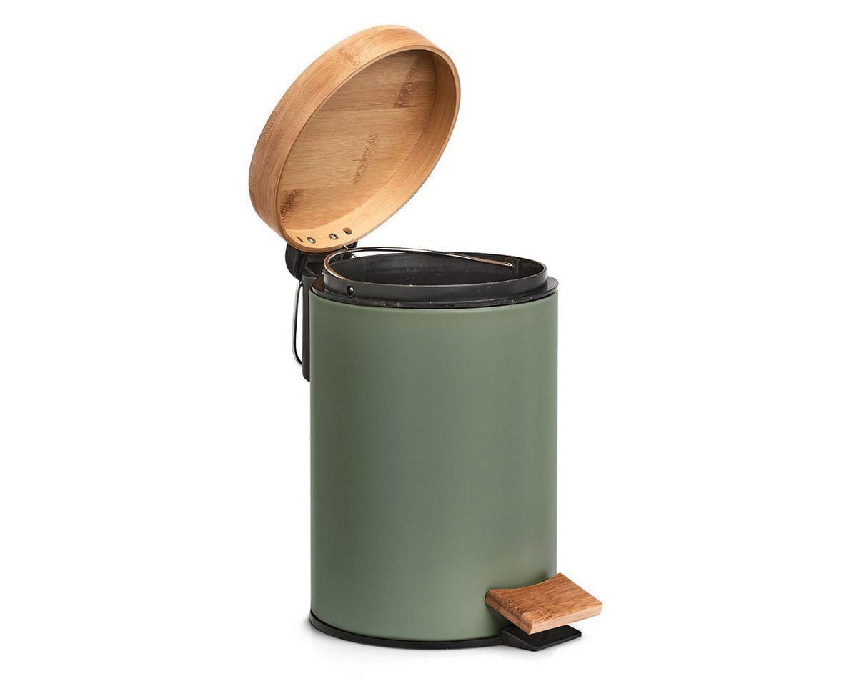 Basera® Kosmetikeimer aus Metall mit Bambusdeckel, olivgrün, 3 Liter – Bild 2 von 5