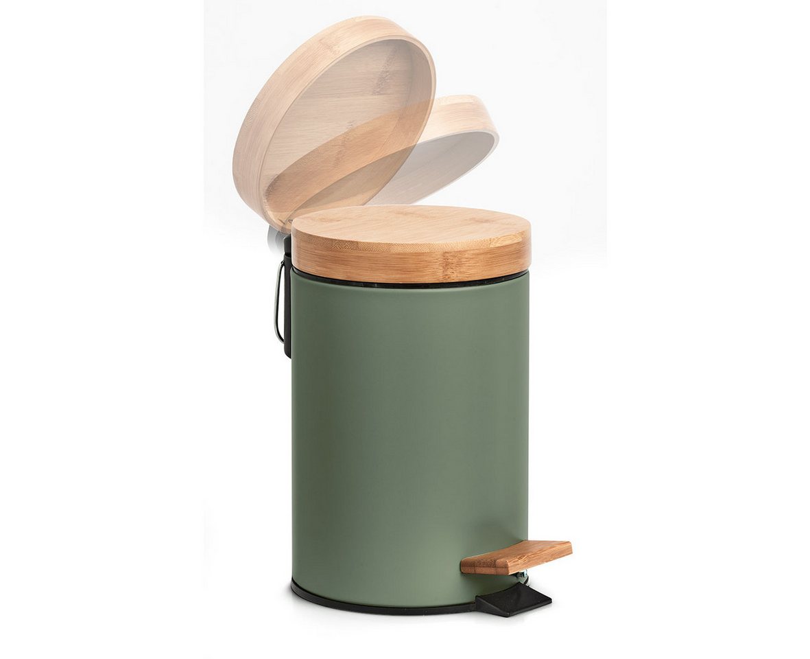 Basera® Kosmetikeimer aus Metall mit Bambusdeckel, olivgrün, 3 Liter – Bild 4 von 5