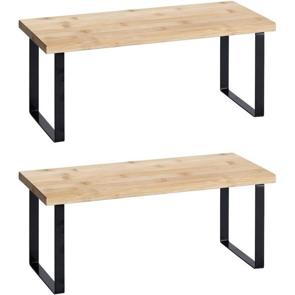 Basera® Regal Regal aus Bambus und schwarzem Metallgestell, 2-tlg., 2er Set, stapelbar