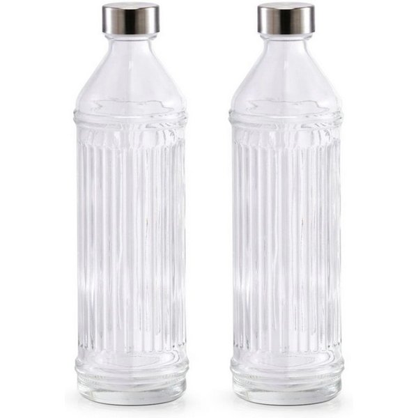 Basera® Trinkflasche 2er-Set Glasflasche mit Edelstahlverschluss, 500 ml