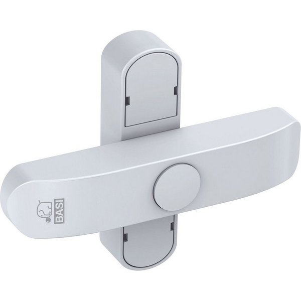 BASI Fensterbeschlag Fenstersicherung (Spar-Set, 1 St), 2-flügelige Fenster, Sperrbügel, Druckknopfsicherung, Weiß, 1 Stück
