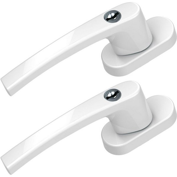 BASI Fenstergriff mit Druckknopfsicherung, 2x Fenstergriff - Weiß, (Spar-Set, 2-tlg), Aluminium, abschließbar, GL, inkl. 2 Schlüssel/Griff, 2er Set, Weiß