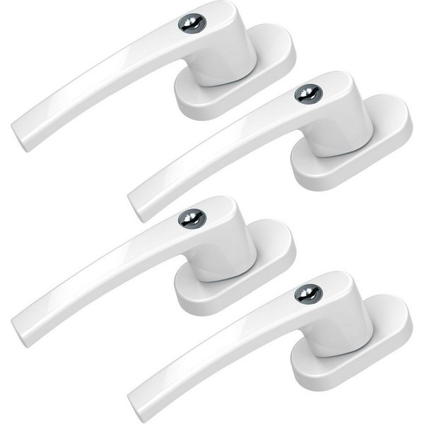 BASI Fenstergriff mit Druckknopfsicherung, 4x Fenstergriff - Weiß, (Spar-Set, 4-tlg), Aluminium, abschließbar, GL, inkl. 2 Schlüssel/Griff, 4er Set, Weiß