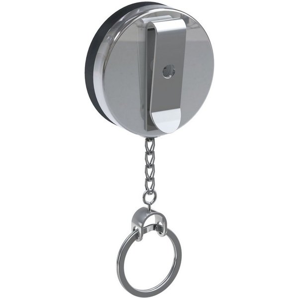 BASI Gürtelhalter Gürtel-Clip, Schlüsselring, Silber/Schwarz, Ø 5,2 cm, Kette ausziehbar 60 cm