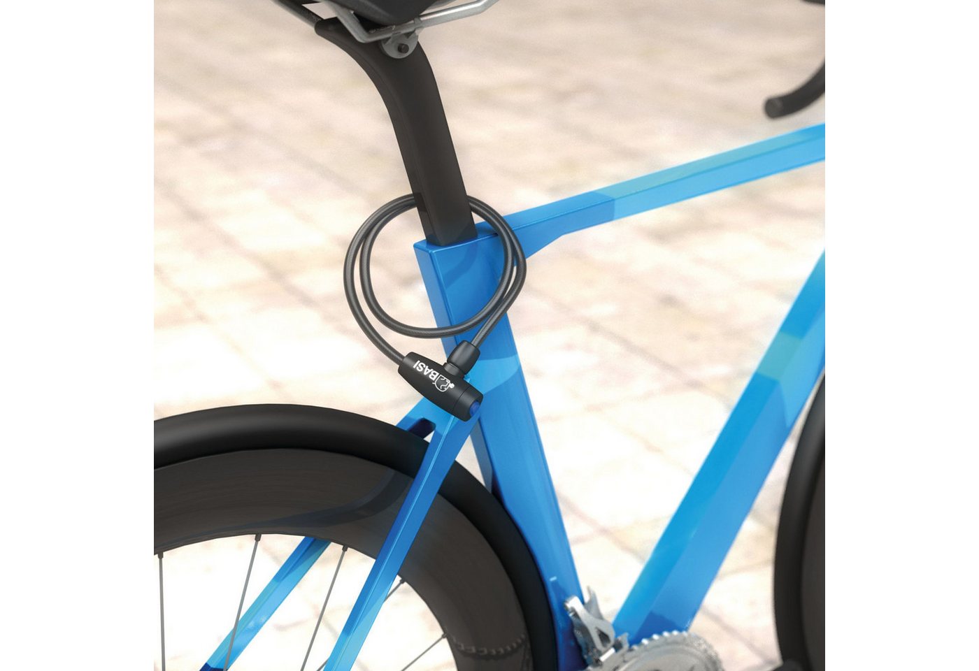 BASI Kabelbinder Fahrradschloss (Packung, 1-St) Stahlseil innen, Vinyl-Ummantelung, Staubschutz, 2 Schlüssel, 65 cm – Bild 2 von 3