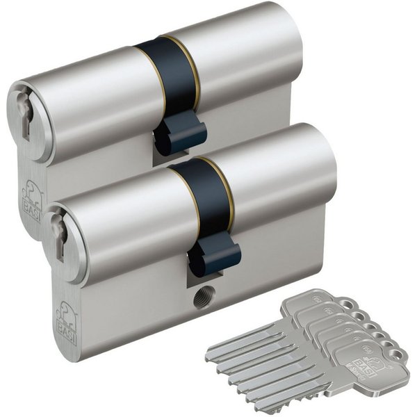 BASI Schließzylinder 2er SET V50, Gleichschließend, diverse Längen, (Spar-Set, 2-St), 2 x Kurzzylinder 27/27 mm, 5 Stiftzuhaltungen, inkl. 6 Schlüssel