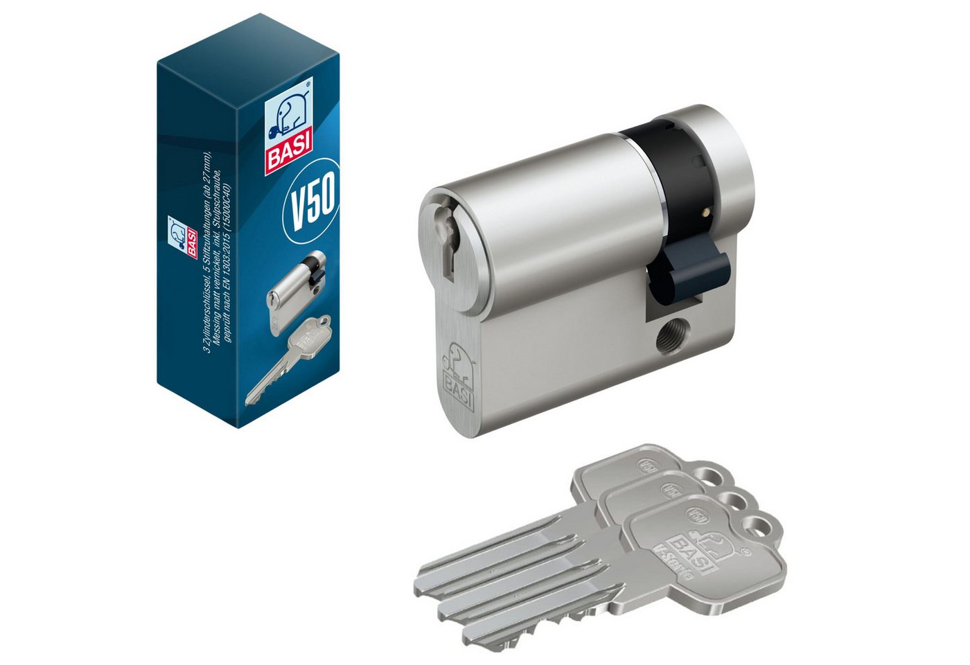 BASI Schließzylinder V50, Verschiedenschließend, diverse Längen, (Packung, 1-St), Halbzylinder 10/30 mm, 8-fach vestellbare Schließnase, 3 Schlüssel – Bild 2 von 4