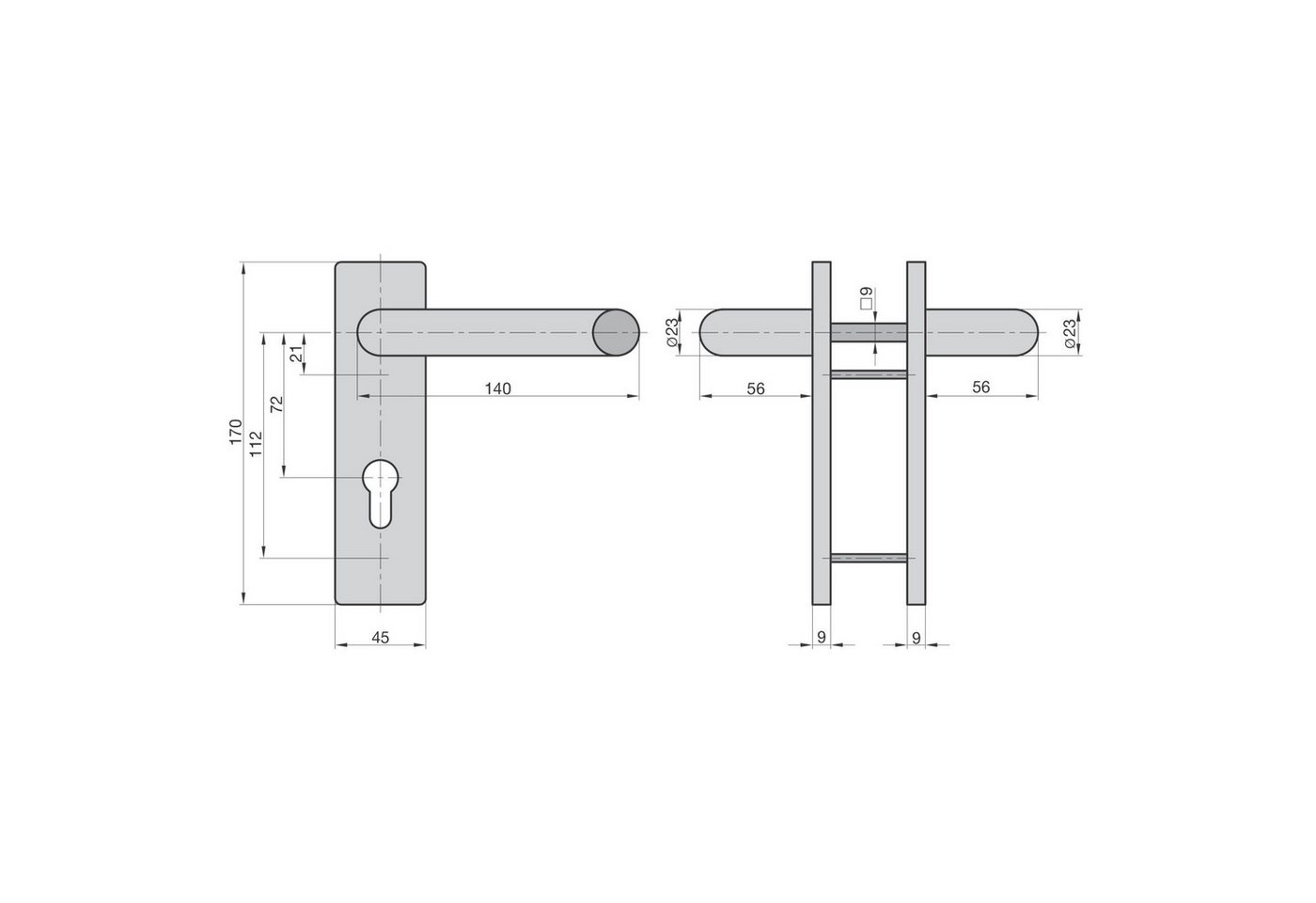 BASI Türbeschlag Drücker-Garnitur (Packung), Feuerschutzbeschlag PZ 72/9 mm, Eckig Schwarz, Türstärken 44-66 mm – Bild 2 von 3