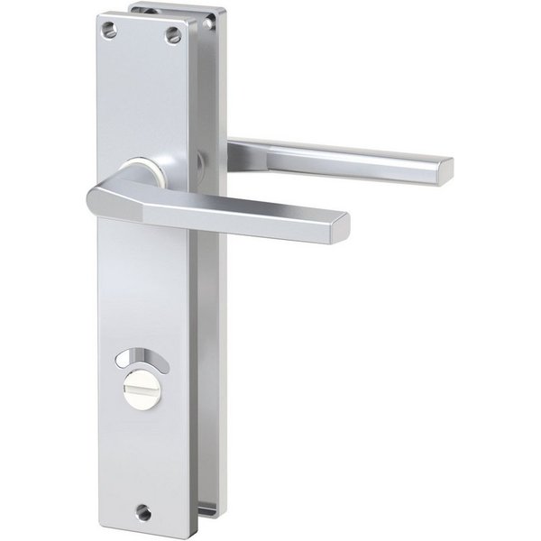 BASI Türbeschlag Langschild-Garnitur 72/8 mm, Türstärken 38-45 mm (Packung), WC-Schloss / Drehknauf, Türbeschlag aus Aluminium, Farbe Alu F1