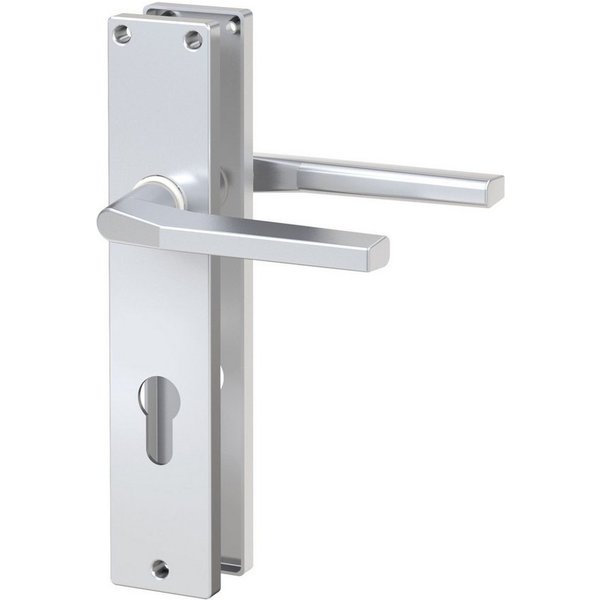 BASI Türbeschlag Langschild-Garnitur 72/8 mm, Türstärken 38-45 mm (Packung), PZ Profilzylinder-Lochung, Türbeschlag aus Aluminium, Farbe Alu F1