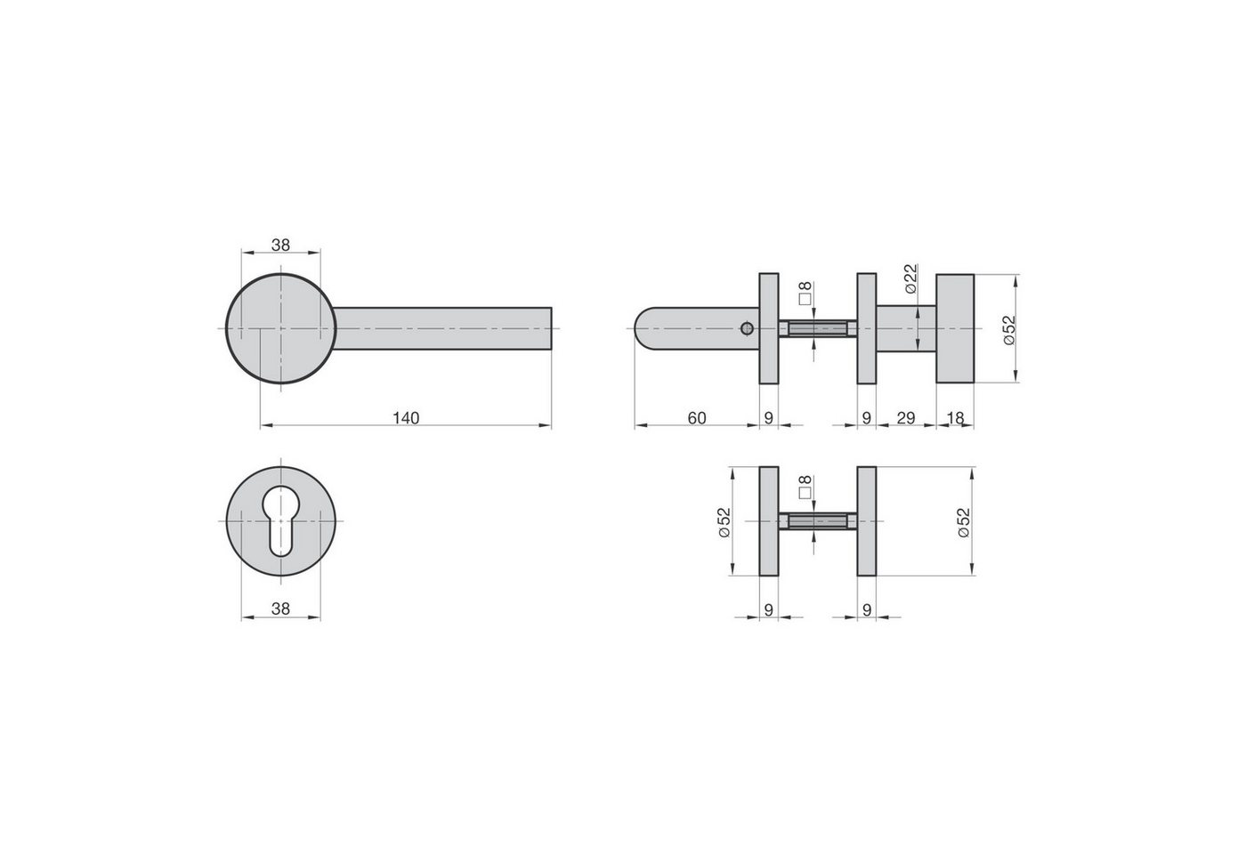 BASI Türbeschlag Rosetten-Garnitur (Packung), Wechsel-Garnitur PZ-Lochung, DIN Links, Edelstahl, Türstärken 38-44mm – Bild 2 von 2