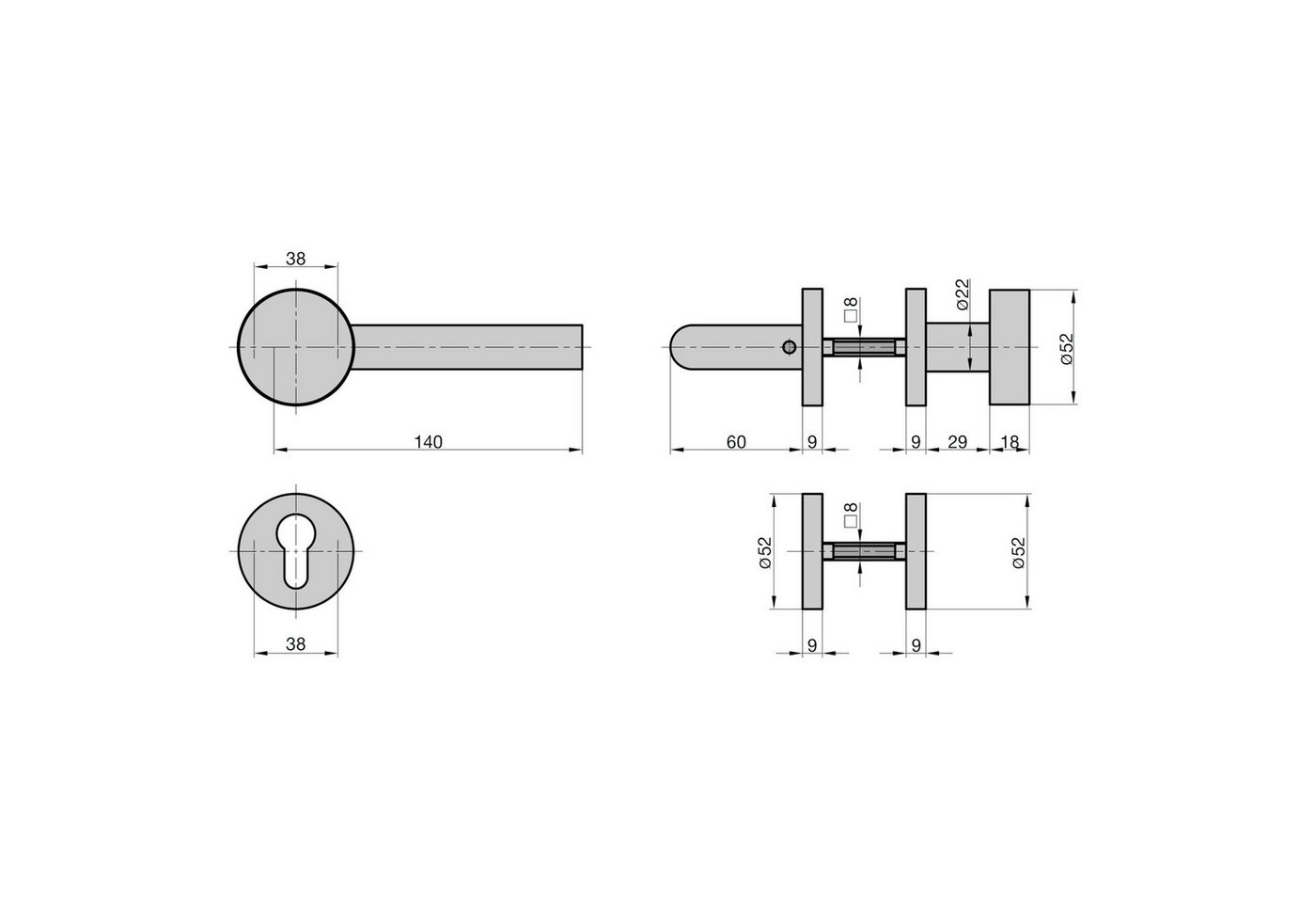BASI Türbeschlag Rosetten-Garnitur (Packung), Wechsel-Garnitur PZ-Lochung, DIN Rechts, Edelstahl, Türstärken 38-44mm – Bild 2 von 2