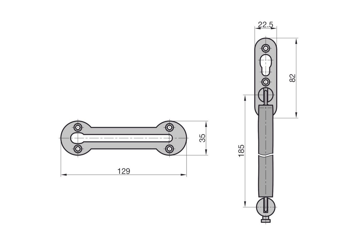 BASI Türkette Türspaltsperre, (Packung), mit Kratzschutz, gehärtete Kettenglieder, Kettenlänge 185 mm – Bild 3 von 3