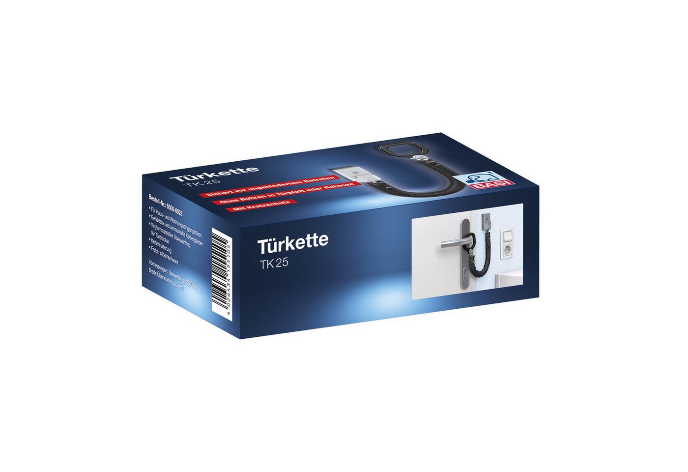BASI Türkette Türspaltsperre, (Packung), Kratzschutz, gehärtete Stahlkette & Ummantelung, Kettenlänge 260 mm – Bild 2 von 5