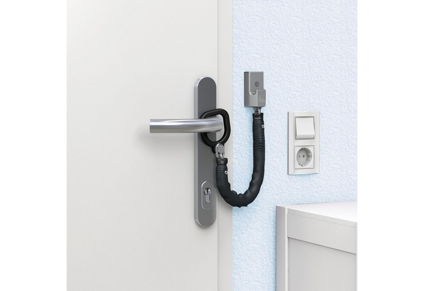 BASI Türkette Türspaltsperre, (Packung), Kratzschutz, gehärtete Stahlkette & Ummantelung, Kettenlänge 260 mm – Bild 4 von 5