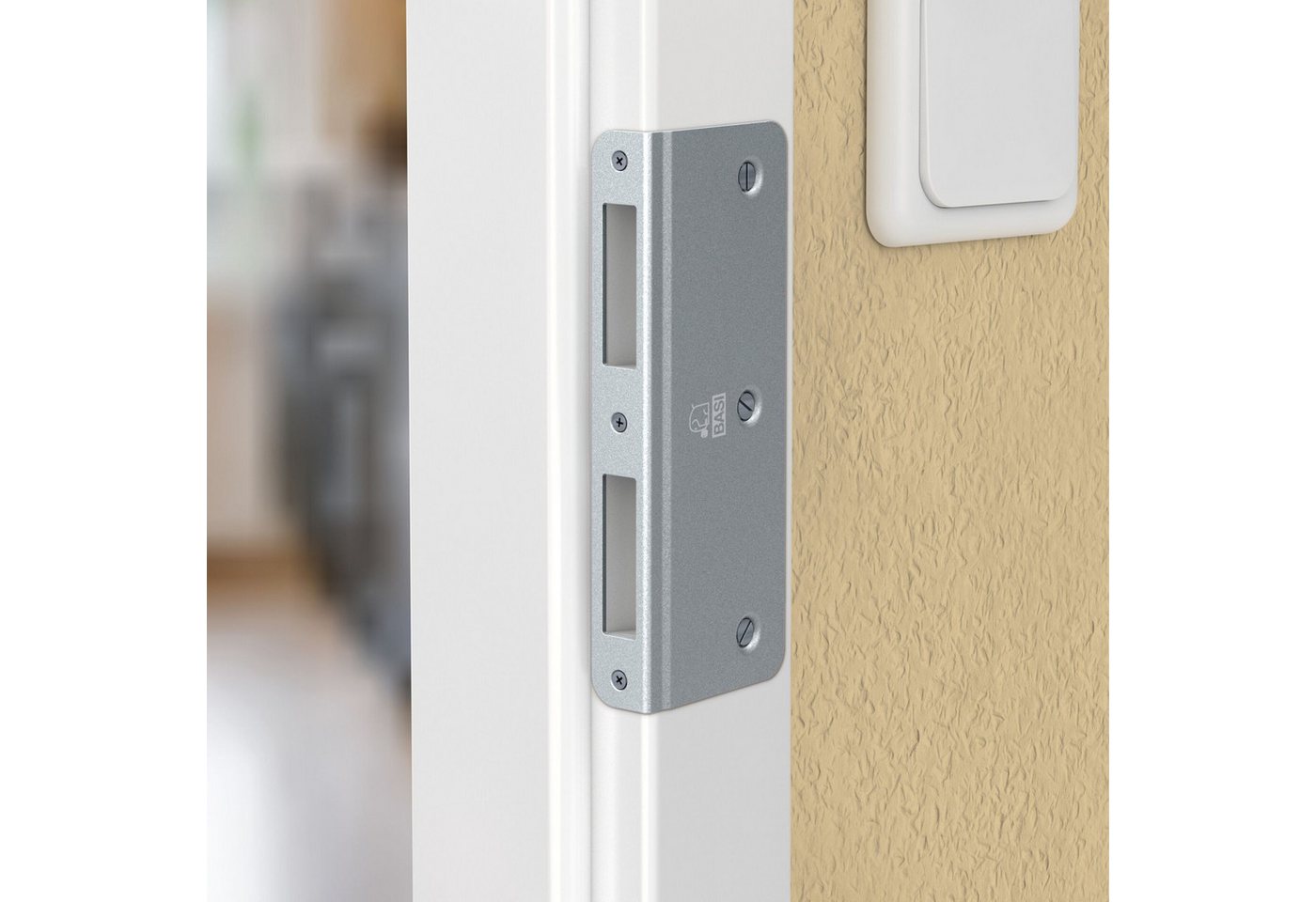 BASI Winkelschließblech Reparaturschließblech, (Packung), für Zimmertüren, DIN R/L, abgerundet, Maße 160x60x20x2 mm – Bild 2 von 3
