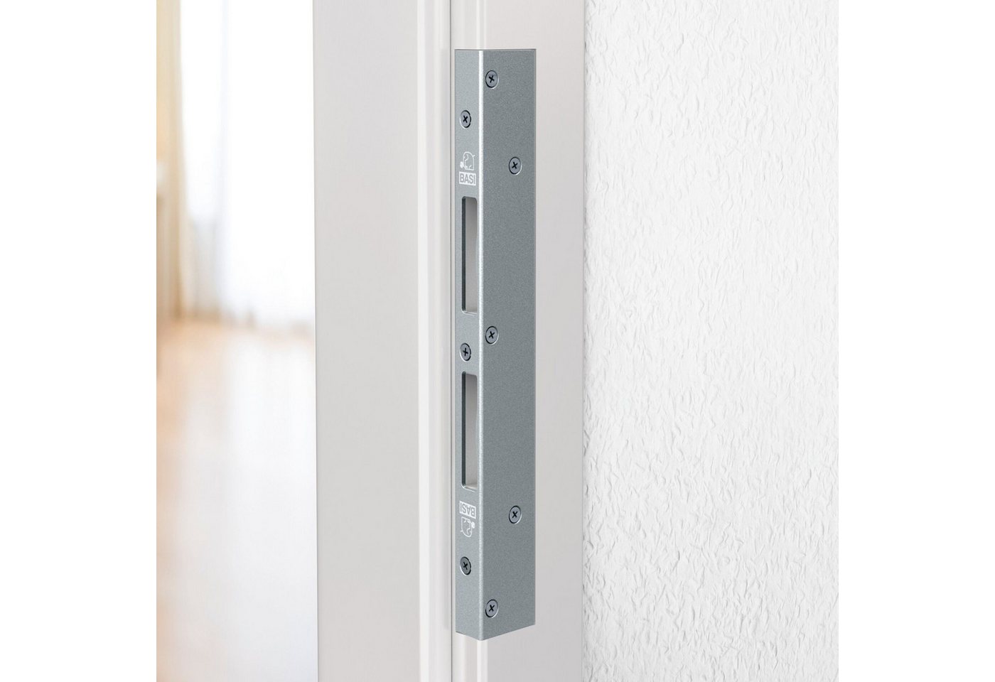 BASI Winkelschließblech Reparaturschließblech, (Packung), für Innentüren/Holztüren, DIN R/L, käntig, verzinkt, 300x40x21x3 mm – Bild 2 von 3