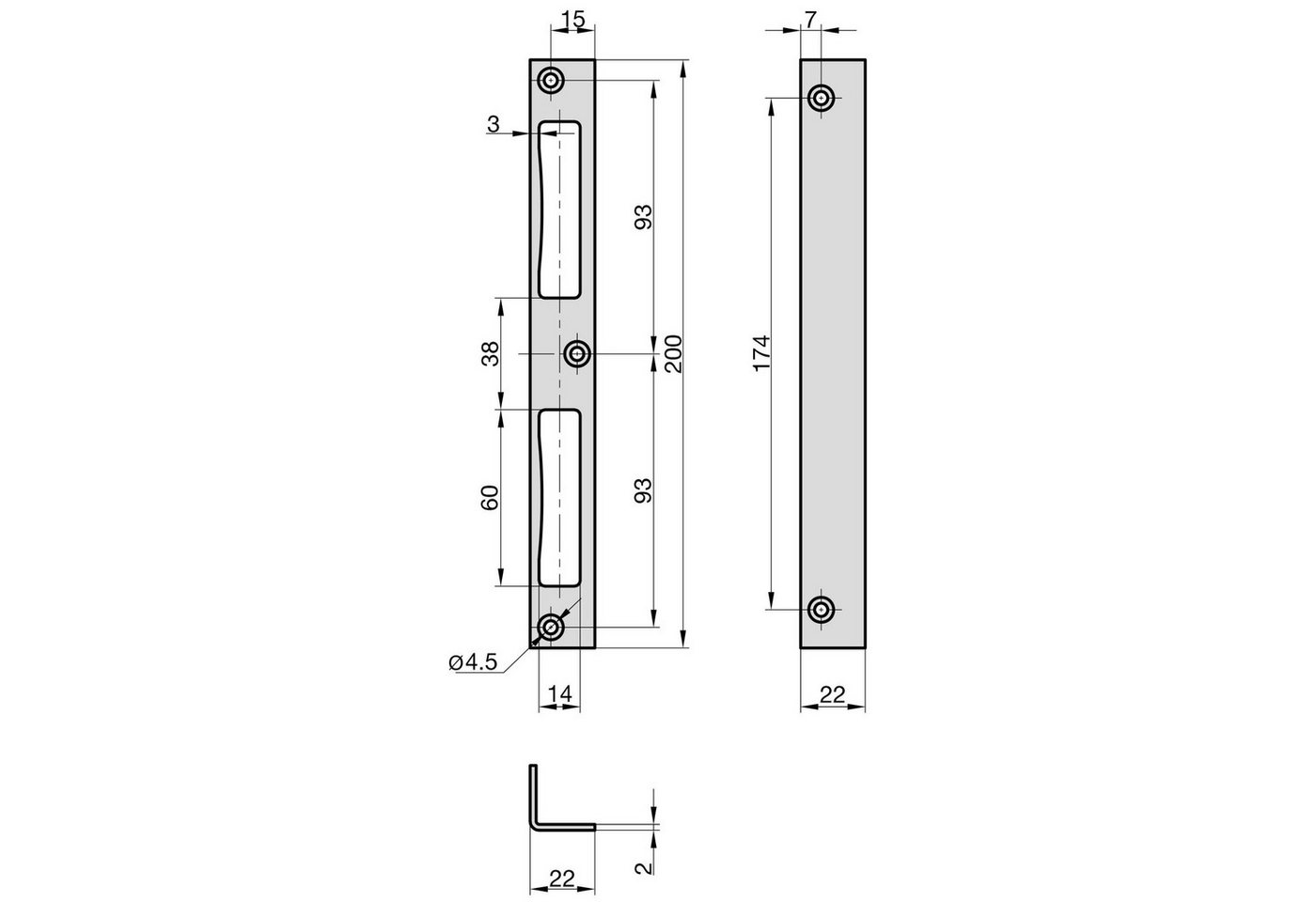 BASI Winkelschließblech Schließblech, (Packung), DIN R/L verwendbar, käntig, verzinkt, Länge 200 mm x Breite 22 mm – Bild 2 von 2
