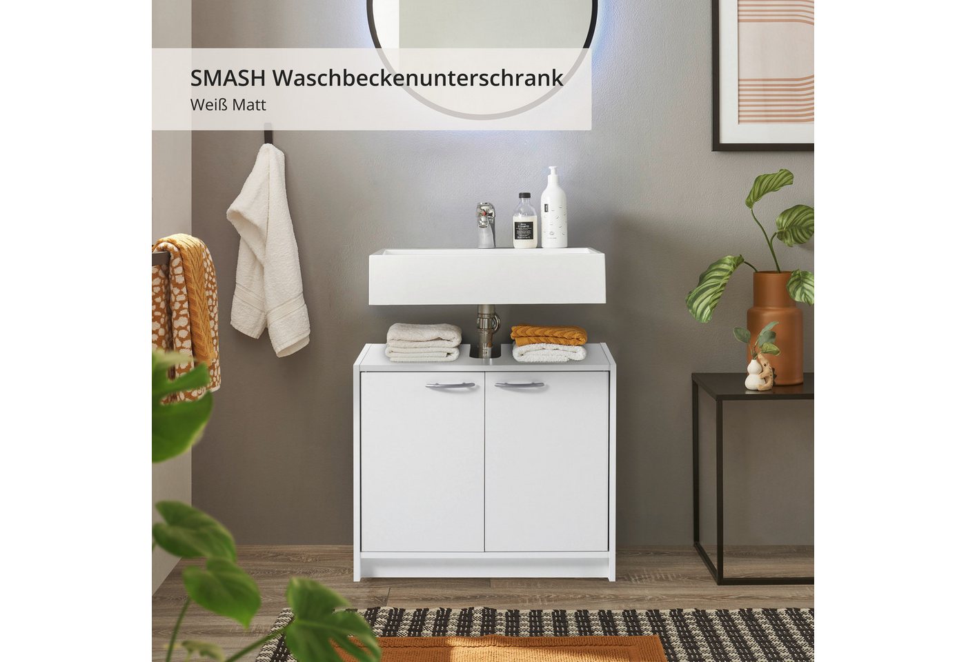 BASIC by Balculina Waschbeckenunterschrank Smash, Breite 63 cm (1-St) mit 2 Türen – Bild 2 von 5