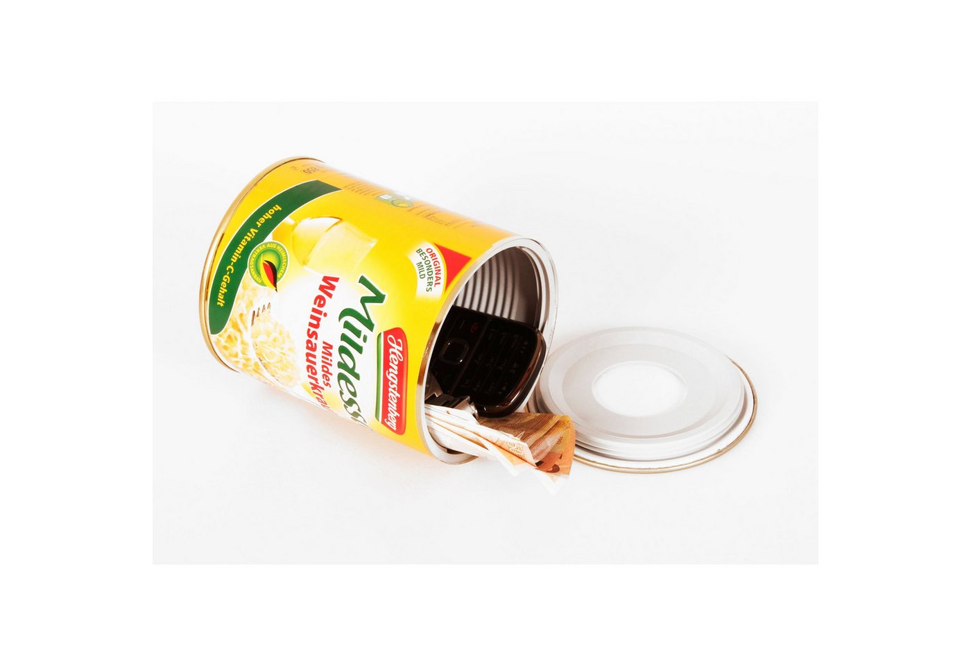 BasicNature Geldkassette Dosensafe "Sauerkraut", unauffälliges Geldversteck für zuhause (clevere Alternative zu klassischer Geldkassette oder Tresor), perfektes – Bild 4 von 4