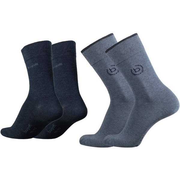 bugatti Basicsocken 6762443446 bugatti Herren 4er Pack Logo + uni basic schwarz, jeans melange
