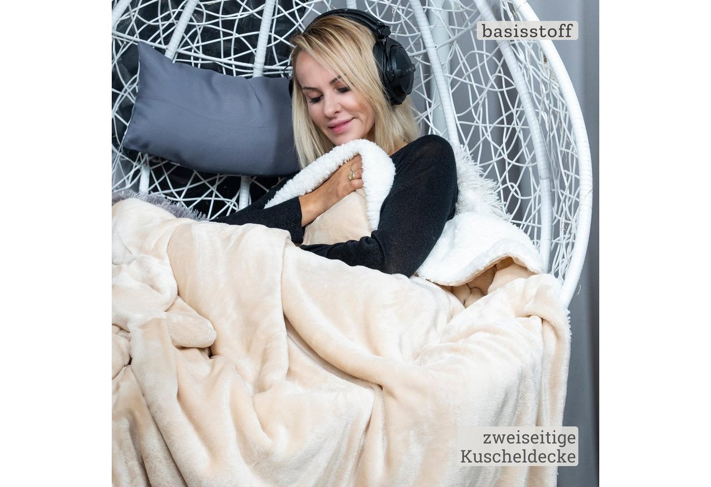 Wohndecke Cloudy Decke Kuscheldecke warm Sherpa Couchdecke mit Ecktasche, Basisstoff – Bild 5 von 5