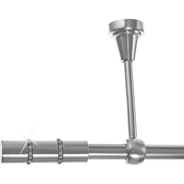 BASIT Gardinenstange Edelstahloptik 19mm mit Deckenträgern 120 cm E68, Ø 19 mm, 1-läufig, verschraubt, Metall, D18 120 cm E68 Zylinder mit Kristall