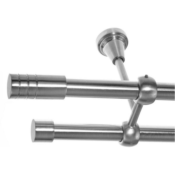 BASIT Gardinenstange Edelstahloptik 19mm mit Deckenträgern 120 cm E60, Ø 19 mm, 2-läufig, verschraubt, Metall, D28 120 cm E60 Zylinder