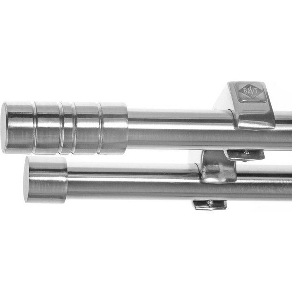 BASIT Gardinenstange Edelstahloptik 20mm mit Deckenträgern 120 cm E34, Ø 20 mm, 2-läufig, verschraubt, Metall, D60RR 120 cm E34 Zylinder