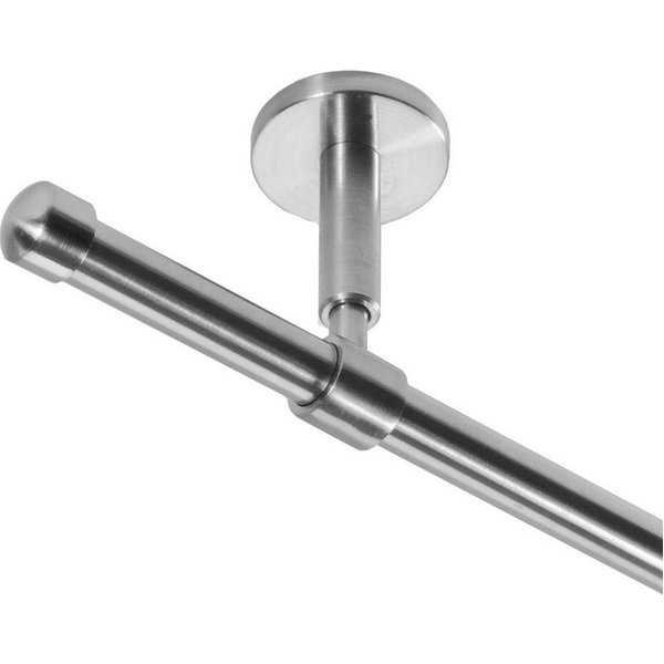 BASIT Gardinenstange Rohr Edelstahl 16 mm mit Deckenträgern 120 cm E17, Ø 16 mm, 1-läufig, verschraubt, Edelstahl, D11 120 cm E17 Kappe