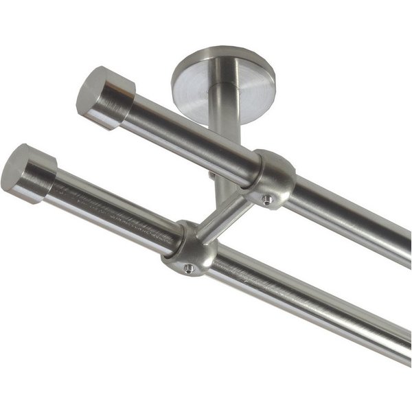 BASIT Gardinenstange Rohr Edelstahloptik 16 mm mit Deckenträgern 120 cm E16, Ø 16 mm, 2-läufig, verschraubt, Metall, D21 120 cm E16 Kappe