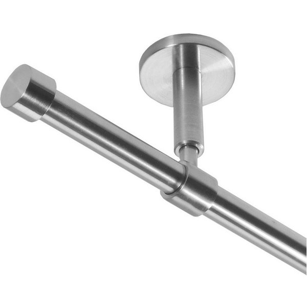 BASIT Gardinenstange Rohr Edelstahloptik 16 mm mit Deckenträgern 120 cm E16, Ø 16 mm, 1-läufig, verschraubt, Metall, D11 120 cm E16 Kappe