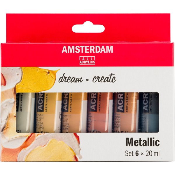 AMSTERDAM Bastelfarbe AMSTERDAM Acrylfarben-Set Metallic, 6 x 20 ml