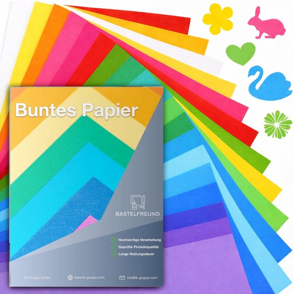 Bastelfreund® Bastelkartonpapier 100 Blatt Buntpapier DIN A4, 140 g/m², für Bastelarbeiten, Bedruckbar, Papierstärke 120 g/m²