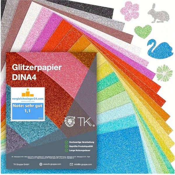 Bastelfreund® Bastelkartonpapier 50 Blatt buntes Glitzerpapier DIN A4, 300 g/m², zum Basteln, 250 g/m²