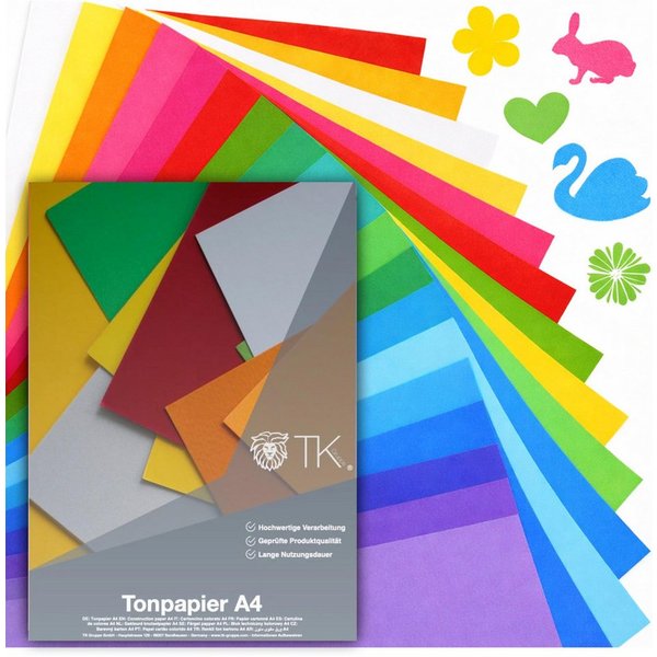 Bastelfreund® Bastelkartonpapier 50 Blatt Tonkarton DIN A4, 220 g/m², 10 Farben inkl. Gold und Silber, Bedruckbar, Papierstärke 230 g/m²