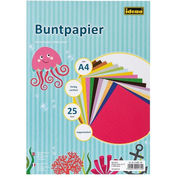 Idena Bastelkartonpapier Idena Buntpapier A4 25 Blatt,sort. ungummiert