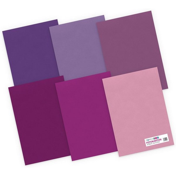 itenga Bastelkartonpapier itenga Tonpapier - A4 130 g/qm 24 Blatt - Lila und Pinktöne 6 Farben j