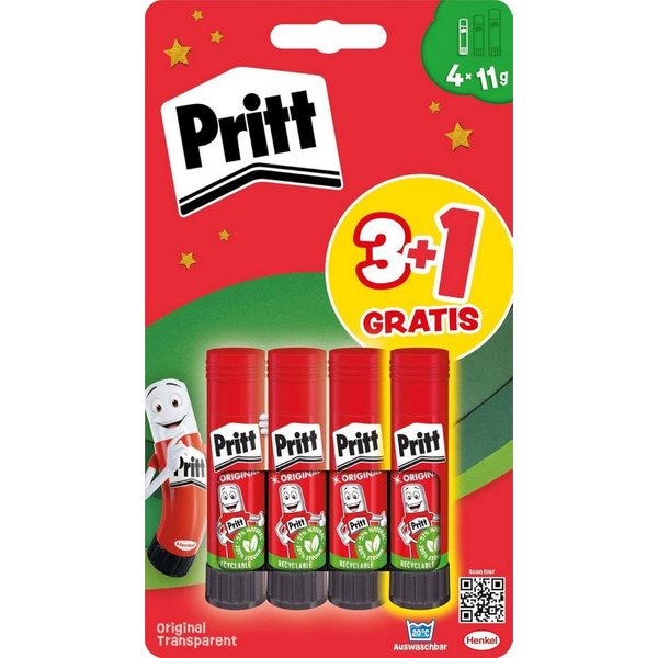 PRITT Bastelkleber Pritt Klebestift 4 x 11g – Kindgerechter Bastelkleber